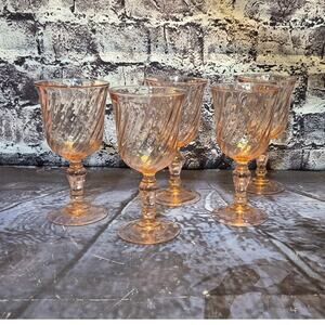 Vintage Arcoroc Wine Glasses Rosaline Pink French Stemware Set of 5